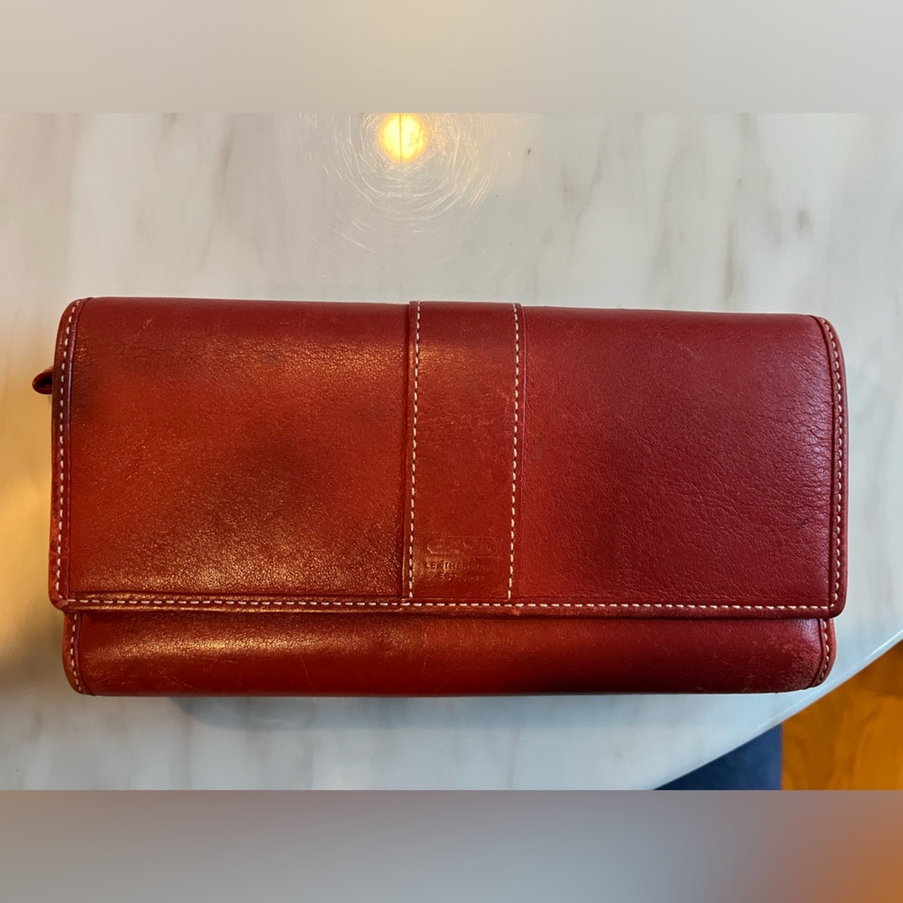 Coach Trifold Wallet with Removable Checkbook Cover 2pc Red Leather